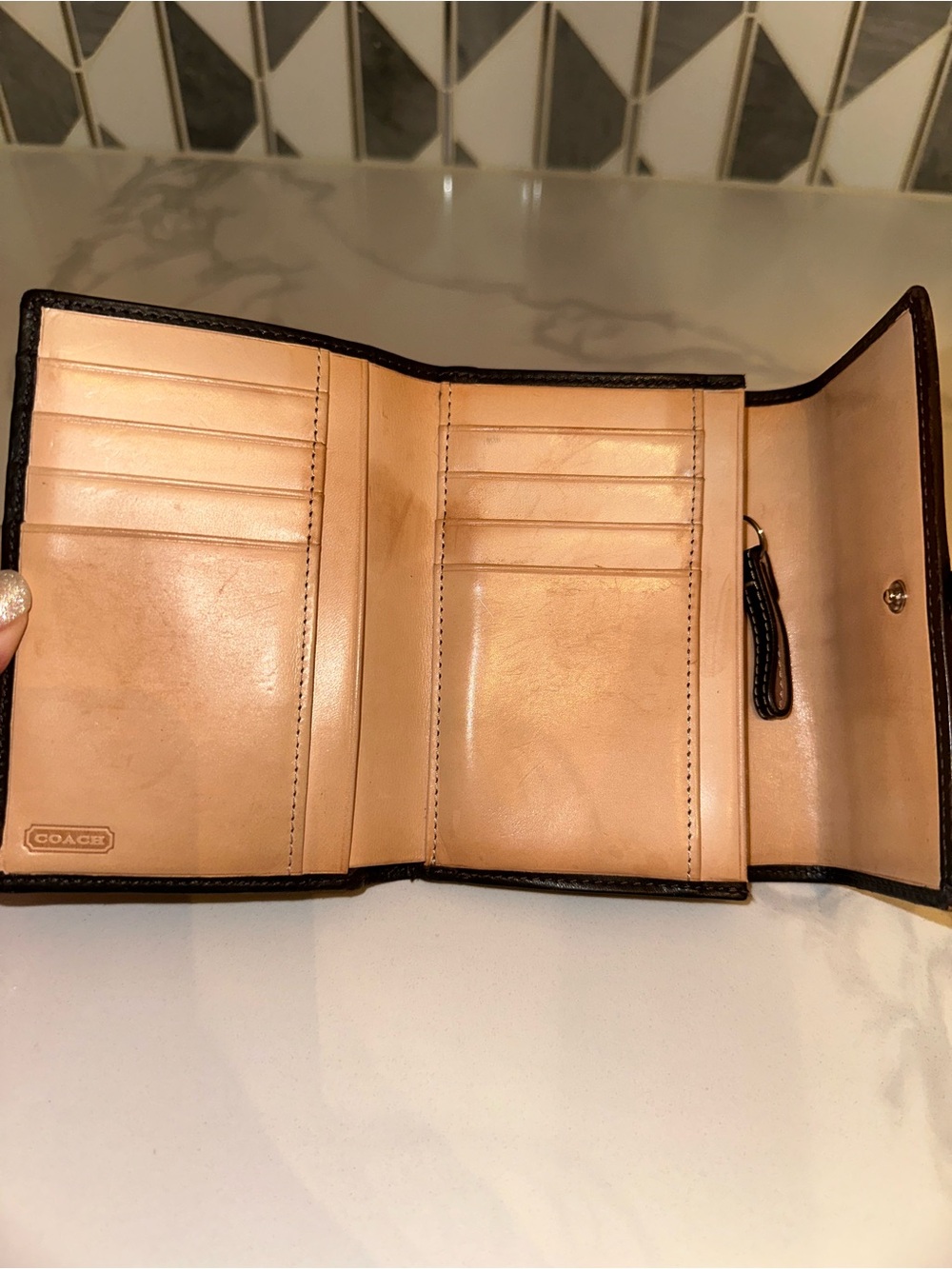 Vintage Y2K Coach Signature Micro C Buckle Flap Trifold Wallet Brown Leather - Picture 3 of 5